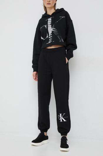 Tepláky Calvin Klein Jeans dámské, černá barva, s potiskem