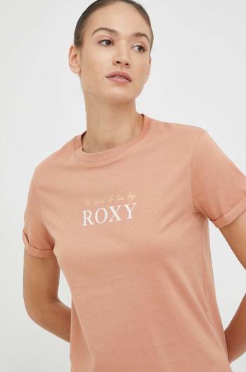 Bavlněné tričko Roxy hnědá barva