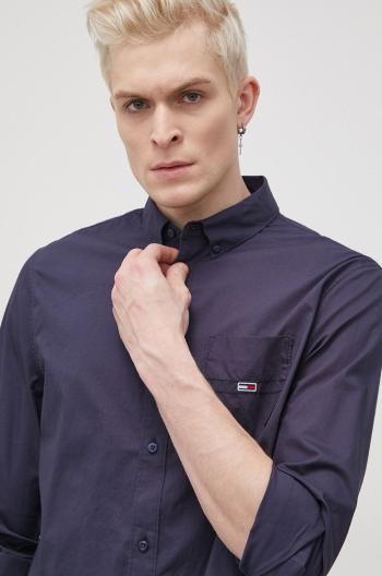 Bavlněné tričko Tommy Jeans pánská, tmavomodrá barva, regular, s límečkem button-down