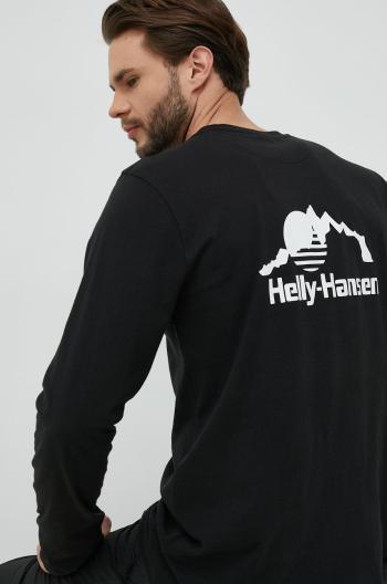 Bavlněné tričko s dlouhým rukávem Helly Hansen černá barva, s potiskem