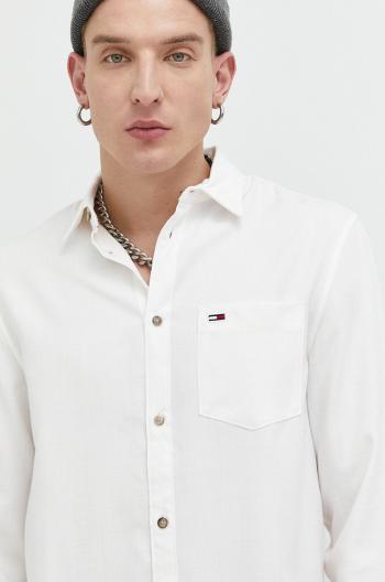 Košile Tommy Jeans pánská, béžová barva, regular, s klasickým límcem