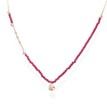 Amen Růžově pozlacený stříbrný náhrdelník s krystaly a srdcem Love CLCOCURR3