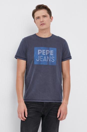 Bavlněné tričko Pepe Jeans tmavomodrá barva, s potiskem