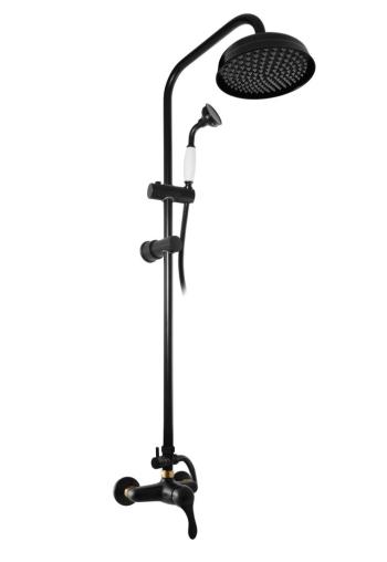 SLEZAK-RAV Vodovodní baterie sprchová LABE s hlavovou a ruční sprchou, Barva: černá matná/zlato, Rozměr: 150 mm L081.5/3CMATZ