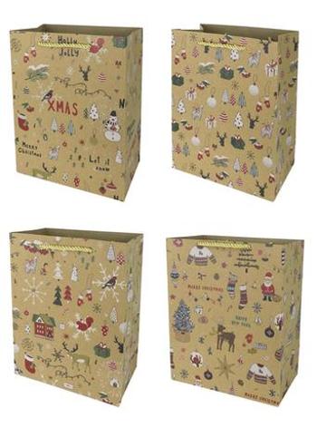 TORO Papírová dárková taška 40x30x12cm vánoční zlatá MIX
