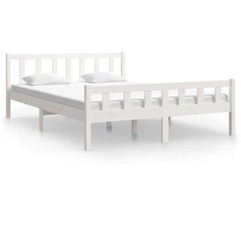 Rám postele bílý masivní dřevo 150 × 200 cm King Size, 810685 (810685)