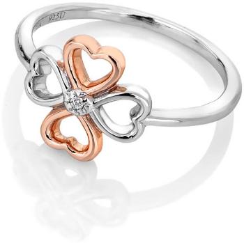 Hot Diamonds Bicolor stříbrný čtyřlístkový prsten s diamantem Lucky in Love DR216 55 mm
