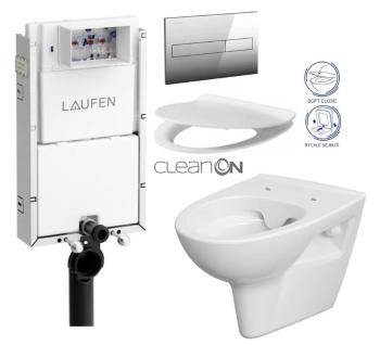 LAUFEN Podomít. systém LIS TW1 SET s chromovým tlačítkem + WC CERSANIT CLEANON PARVA + SEDÁTKO H8946630000001CR PA2