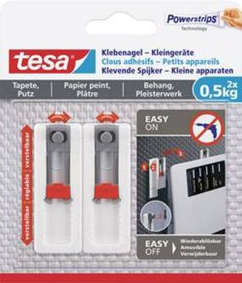 Tesa® lepicí hřebíky malé přístroje, nastavitelná, tapet & omítka, 0,5 kg bílá tesa Množství: 2 ks