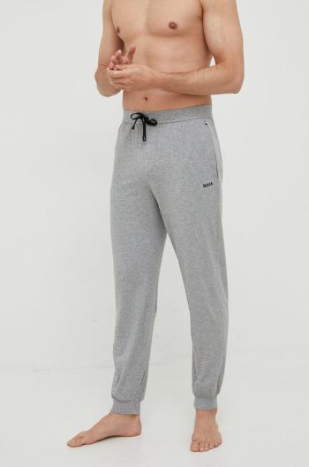 Pyžamové kalhoty BOSS pánské, šedá barva, s aplikací