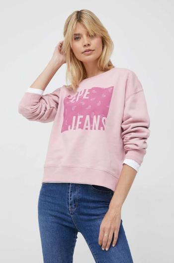 Bavlněná mikina Pepe Jeans Lena dámská, růžová barva, s potiskem