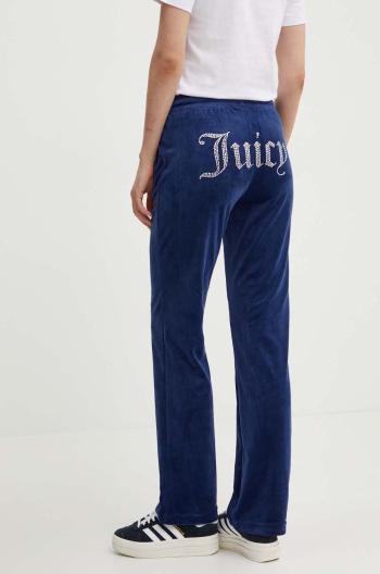 Velurové teplákové kalhoty Juicy Couture TINA TRACKPANTS tmavomodrá barva, s aplikací, JCAPW045