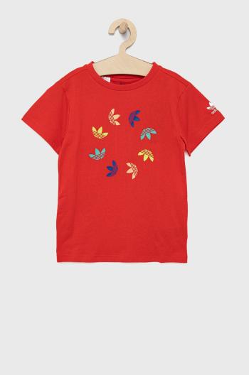 Dětské bavlněné tričko adidas Originals HF2132 červená barva, s potiskem