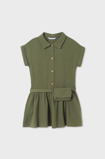 Dětské bavlněné šaty Mayoral zelená barva, mini, áčková
