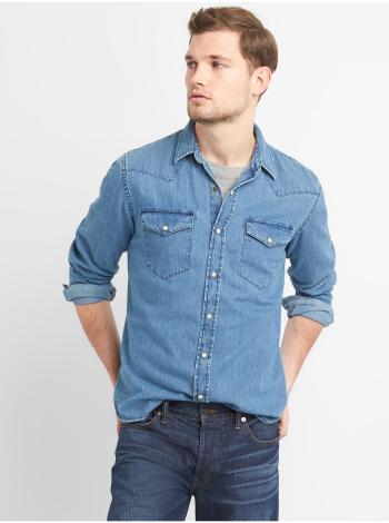 Modrá pánská košile denim western shirt in slim fit