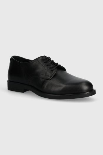 Kožené polobotky Calvin Klein DERBY pánské, černá barva, HM0HM01246