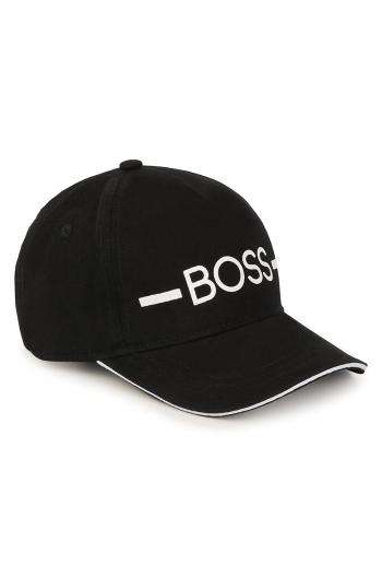 Dětská bavlněná čepice Boss černá barva, s aplikací