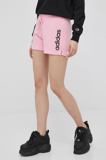 Kraťasy adidas HD1699 dámské, růžová barva, s potiskem, medium waist