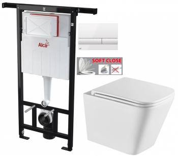 ALCADRAIN Jádromodul předstěnový instalační systém s bílým tlačítkem M1710 + WC INVENA FLORINA WITH SOFT, včetně soft/close sedátka AM102/1120 M1710 FL1