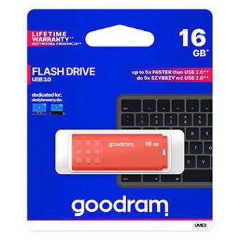 Goodram USB flash disk, USB 3.0, 16GB, UME3, oranžový, UME3-0160O0R11, USB A, s krytkou