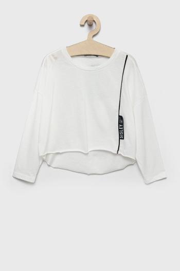 Dětská bavlněná košile s dlouhým rukávem Sisley bílá barva