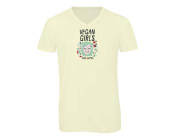 Pánské triko s výstřihem do V Veganské dívky chutnají líp