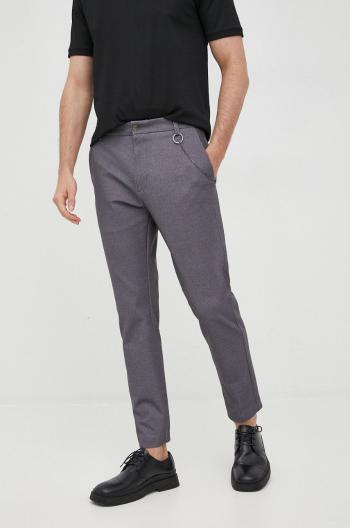 Kalhoty Hugo pánské, šedá barva, přiléhavé