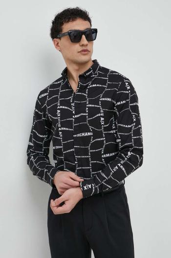 Košile Armani Exchange pánská, černá barva, slim, s límečkem button-down