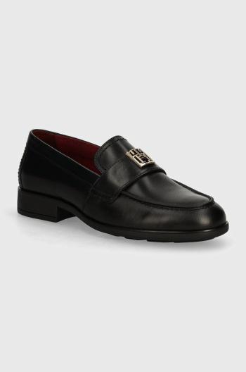 Kožené mokasíny Tommy Hilfiger TH LEATHER CLASSIC LOAFER dámské, černá barva, na plochém podpatku, FW0FW07961