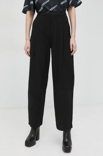 Kalhoty Armani Exchange dámské, černá barva, jednoduché, high waist