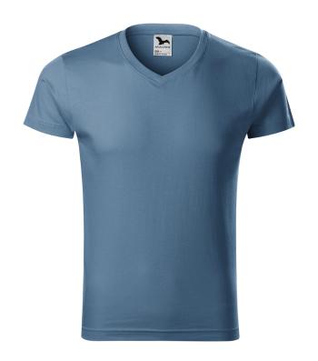 MALFINI Pánské tričko Slim Fit V-neck - Denim | S