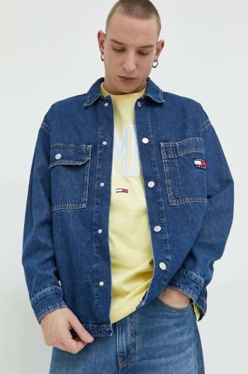 Džínová bunda Tommy Jeans pánská, tmavomodrá barva, přechodná, oversize