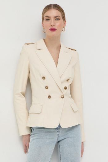 Kožená bunda Elisabetta Franchi dámská, béžová barva, přechodná