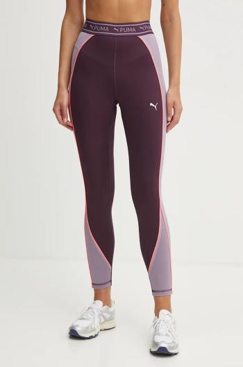 Tréninkové legíny Puma Fit vínová barva, vzorované, 525027