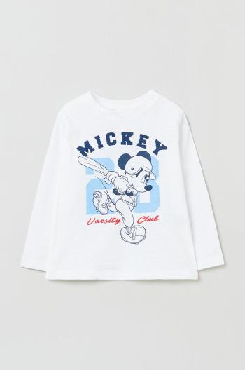 Dětská bavlněná košile s dlouhým rukávem OVS X Disney bílá barva, s potiskem