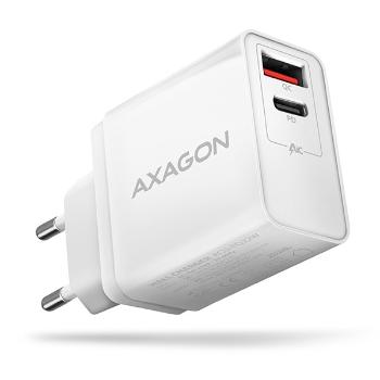 AXAGON ACU-PQ22W, PD & QC nabíječka do sítě 22W, 2x port (USB-A + USB-C), PD3.0/QC3.0/AFC/FCP/Apple, bílá