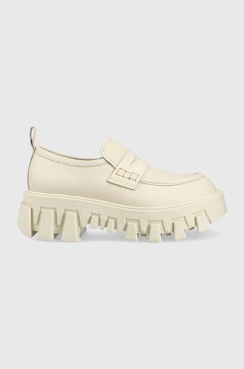 Kožené mokasíny Tommy Jeans CHUNKY LOAFER LTHER dámské, béžová barva, na platformě, EN0EN02177