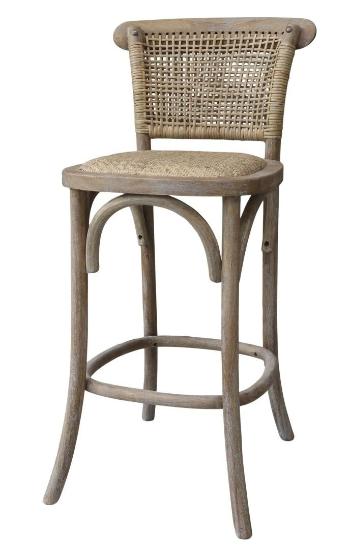 Přírodní dřevěná barová židle s ratanovým výpletem Old French chair - 43*51*103 cm  41063600 (41636-00)