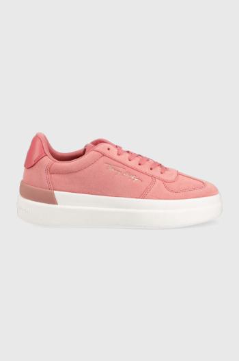 Kožené sneakers boty Tommy Hilfiger Th Signature Suede růžová barva