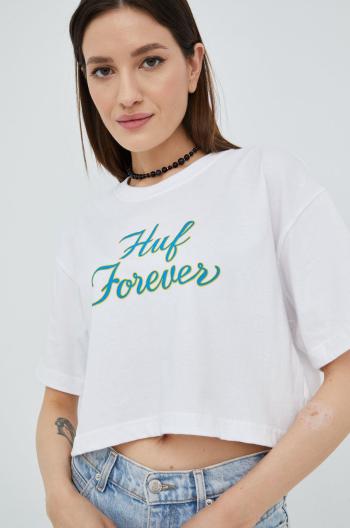 Bavlněné tričko HUF bílá barva