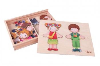 Teddies Dřevěná vkládačka/puzzle - šatník holka/kluk