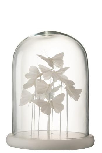 Dekorativní skleněné těžítko s bílými motýly - 23*23*30 cm 2923