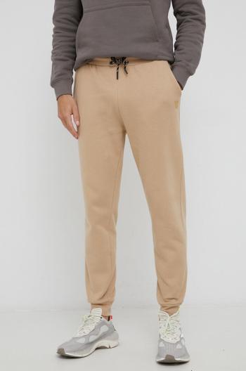 Bavlněné kalhoty Guess pánské, béžová barva, hladké