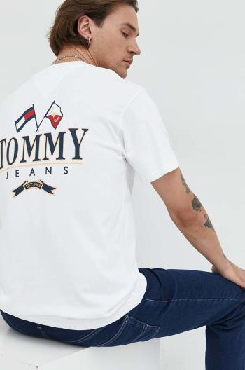 Bavlněné tričko Tommy Jeans , bílá barva, s potiskem