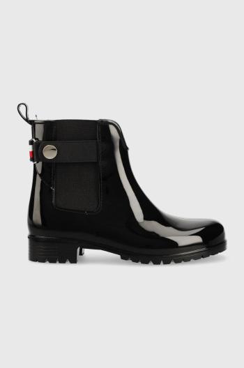 Holínky Tommy Hilfiger Ankle Rainboot With Metal Detail dámské, černá barva