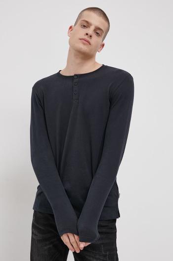 Bavlněné tričko s dlouhým rukávem Solid černá barva, hladké
