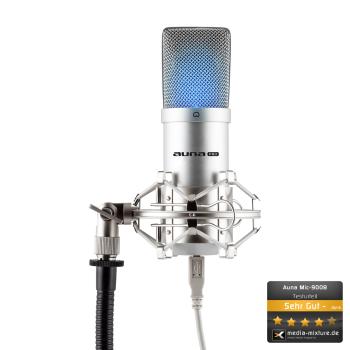 Auna Pro MIC-900S-LED, stříbrný, studiový USB kondenzátorový mikrofon, ledvinová ch., LED