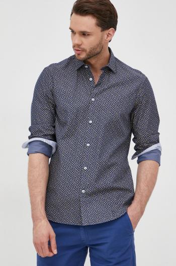 Bavlněné tričko Manuel Ritz tmavomodrá barva, regular, s klasickým límcem