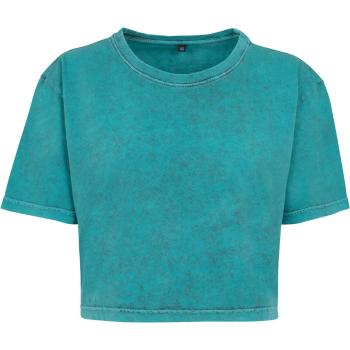 Build Your Brand Dámské crop top tričko Acid Washed - Teal / černá | XL