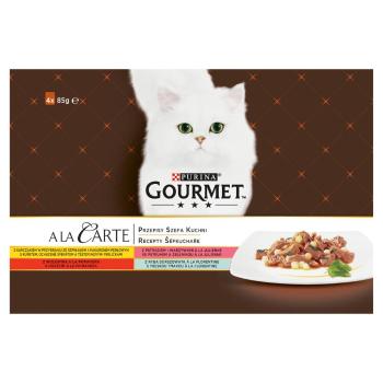 GOURMET A la Carte multipack 4x85g kuře s těstovinou, hovězí a pstruh se zeleninou, tmavá treska